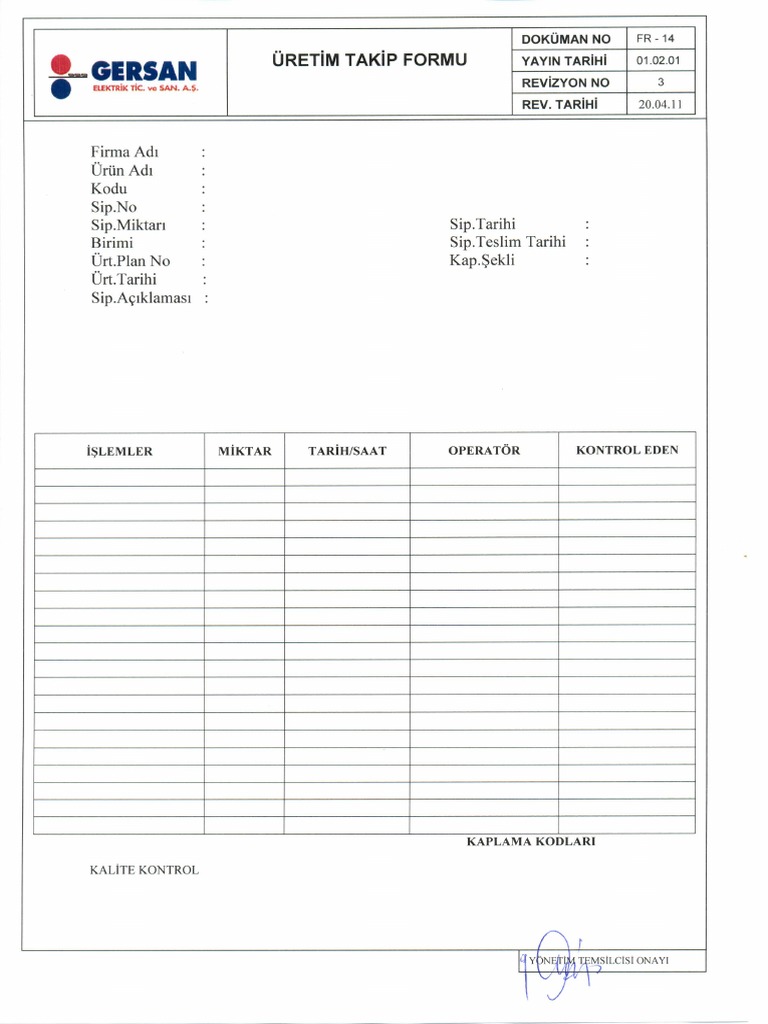 Uretim Takip Formu | PDF