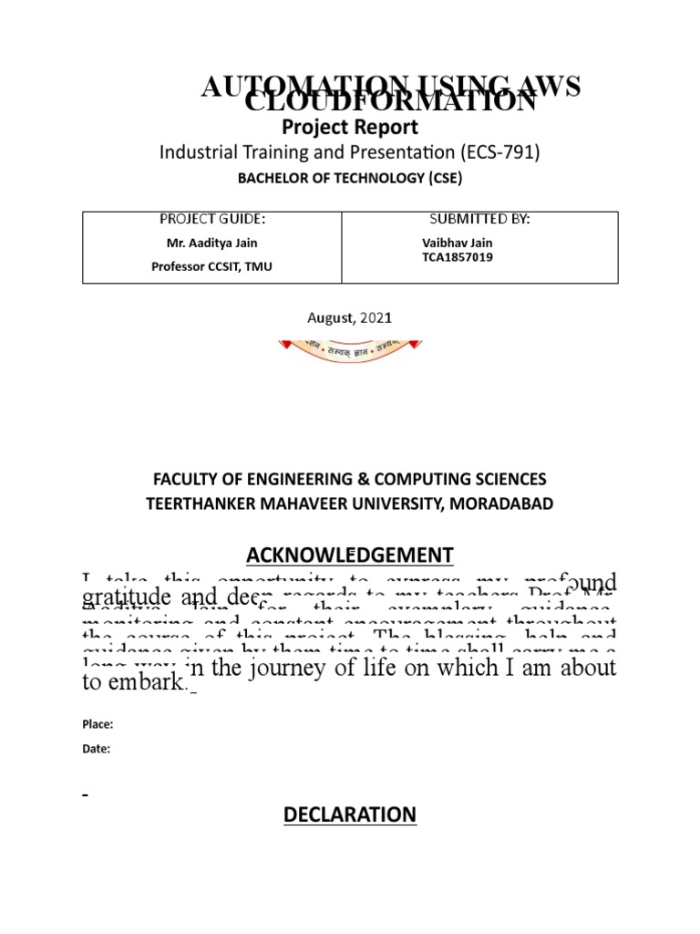 Automation Using Aws Cloudformation: Project Report | PDF | Machine ...