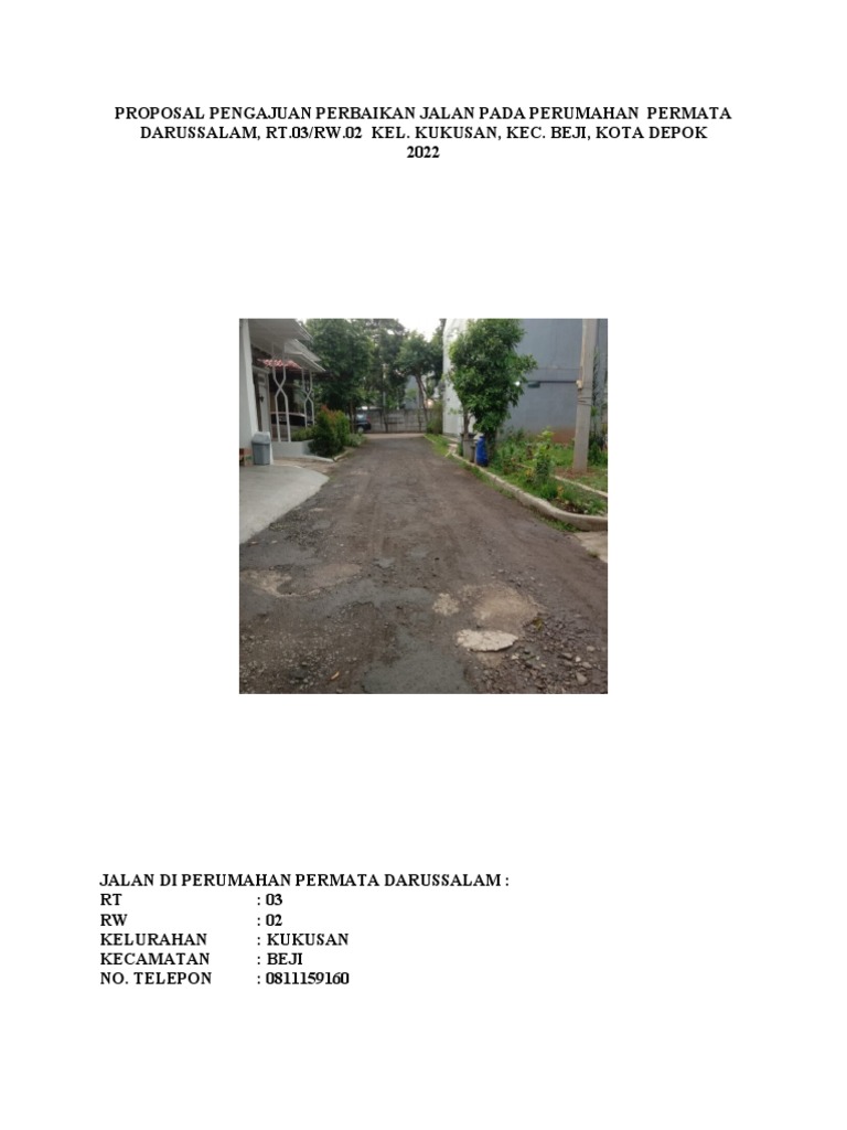 Proposal Perbaikan Jalan Permata Darussalam | PDF | Griya & Taman ...