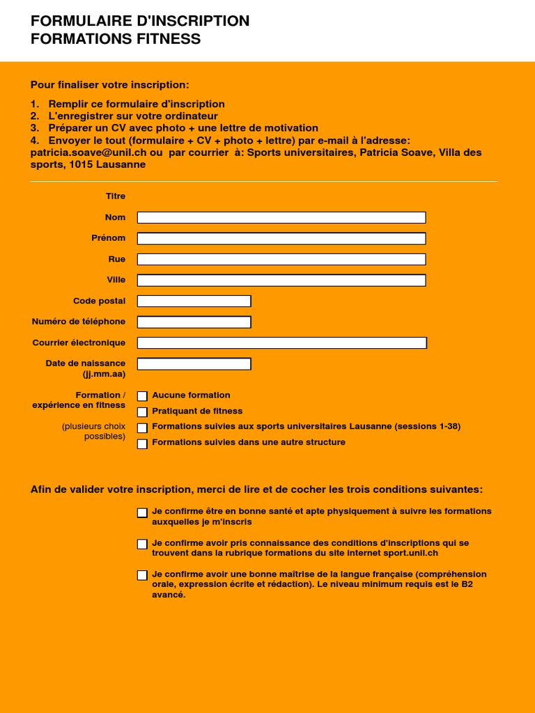 Formulaire d'inscription formations fitness | PDF
