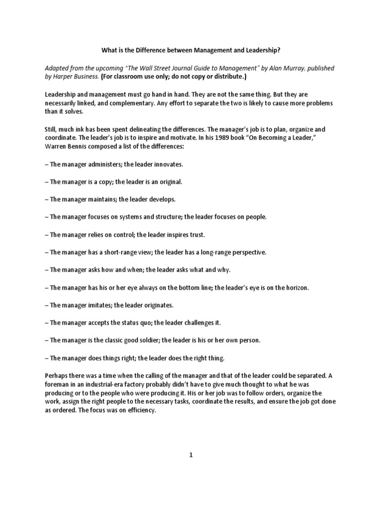 Management vs. Leadership Explained | PDF | Leadership | Applied Psychology