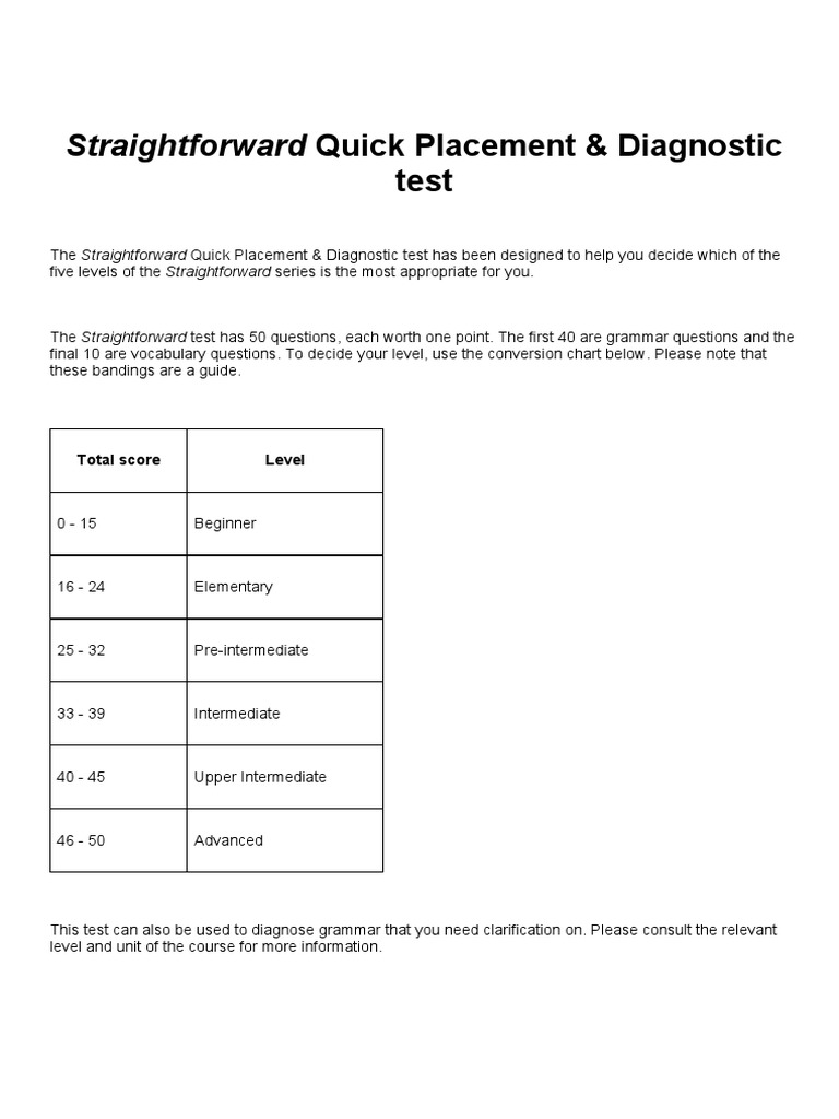 Straightforward Quick Placement & Diagnostic Test | PDF