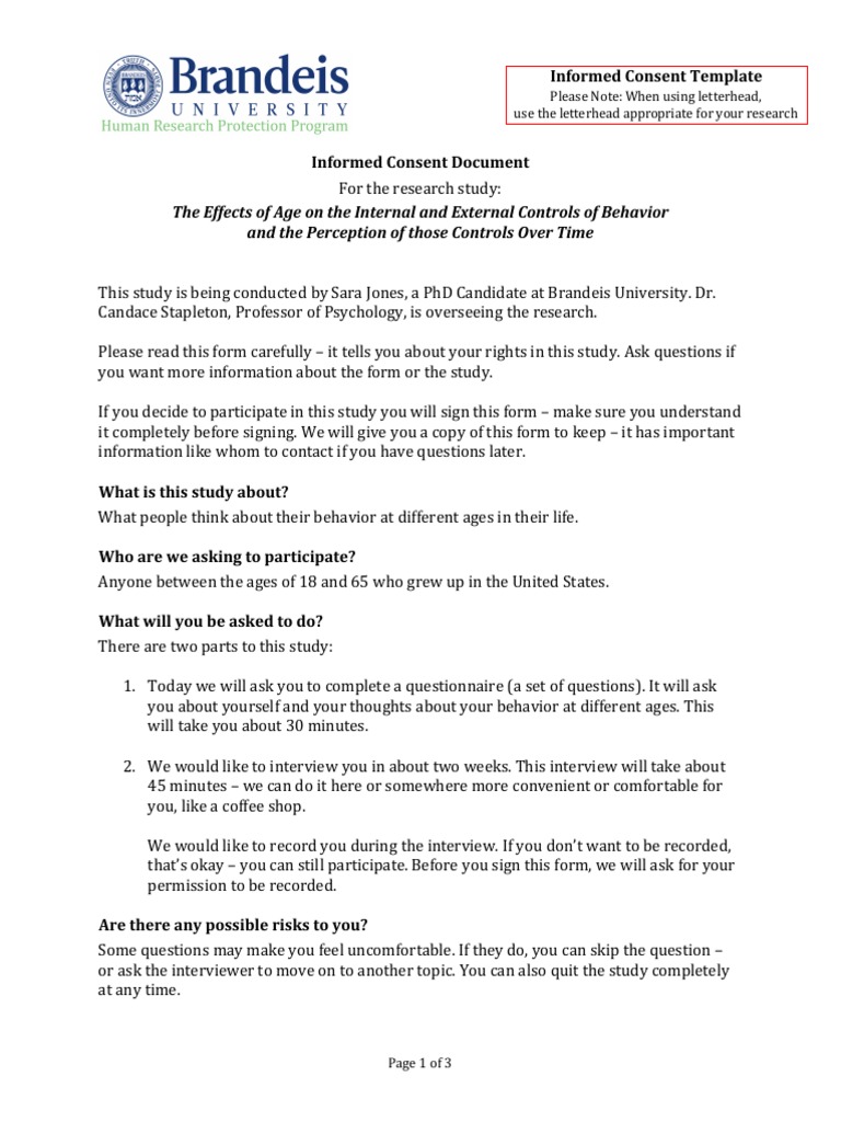 Informed Consent Form Psychology