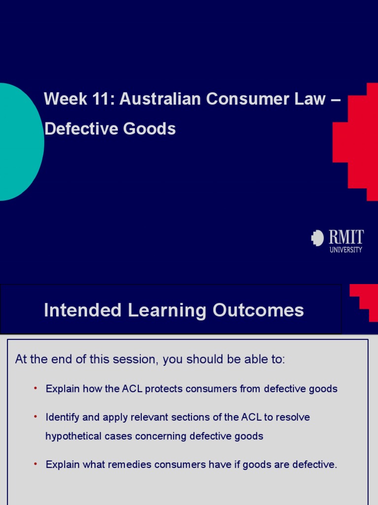 LAW2447 Week 11 Australian Consumer Law Defective Goods PDF