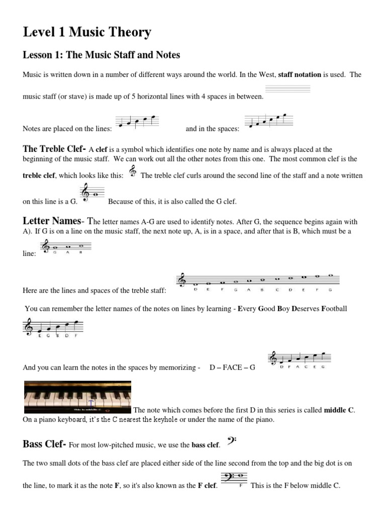 Music Theory Lesson 1: The Staff | PDF | Scale (Music) | Interval (Music)