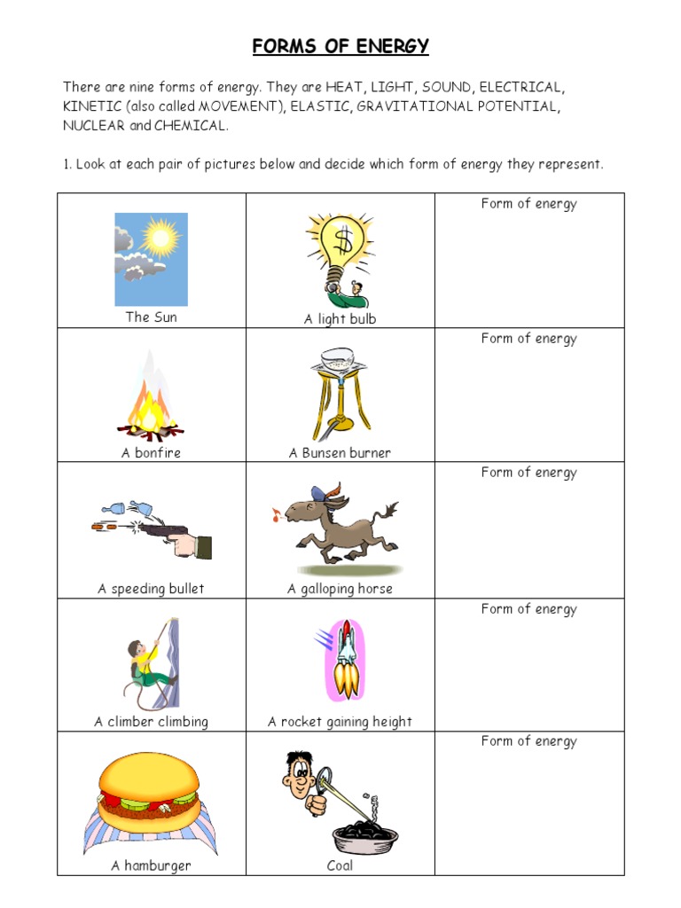 Energy Stores Worksheet PDF