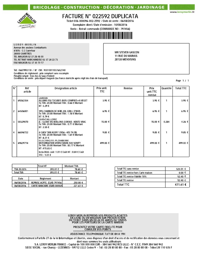 Facture Leroy Merlin Original | PDF