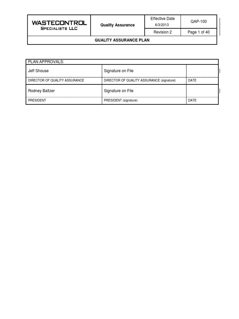 Quality Assurance QUALITY ASSURANCE PLAN | PDF | Quality Assurance ...