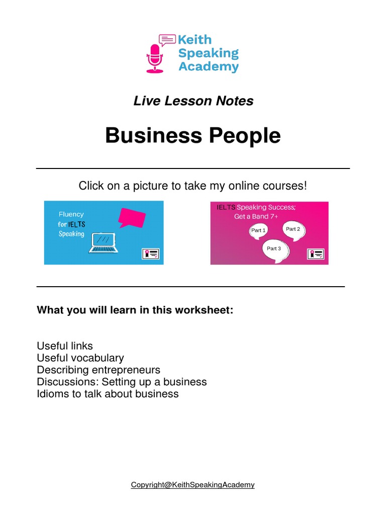 Business People - Lesson Notes | PDF | Entrepreneurship | Chief ...
