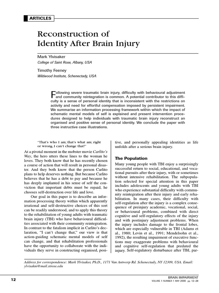 Reconstructing Identity Post-Brain Injury | PDF | Emotions | Traumatic ...