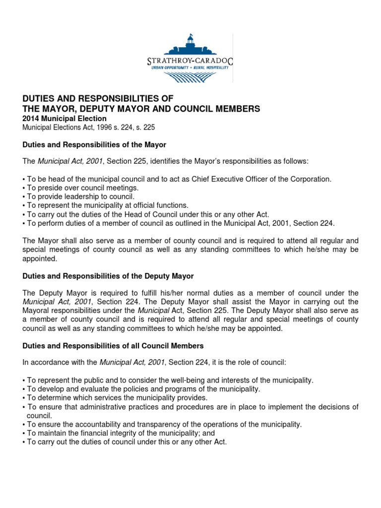 Duties of Mayor Deputy Mayor and Councillor PDF