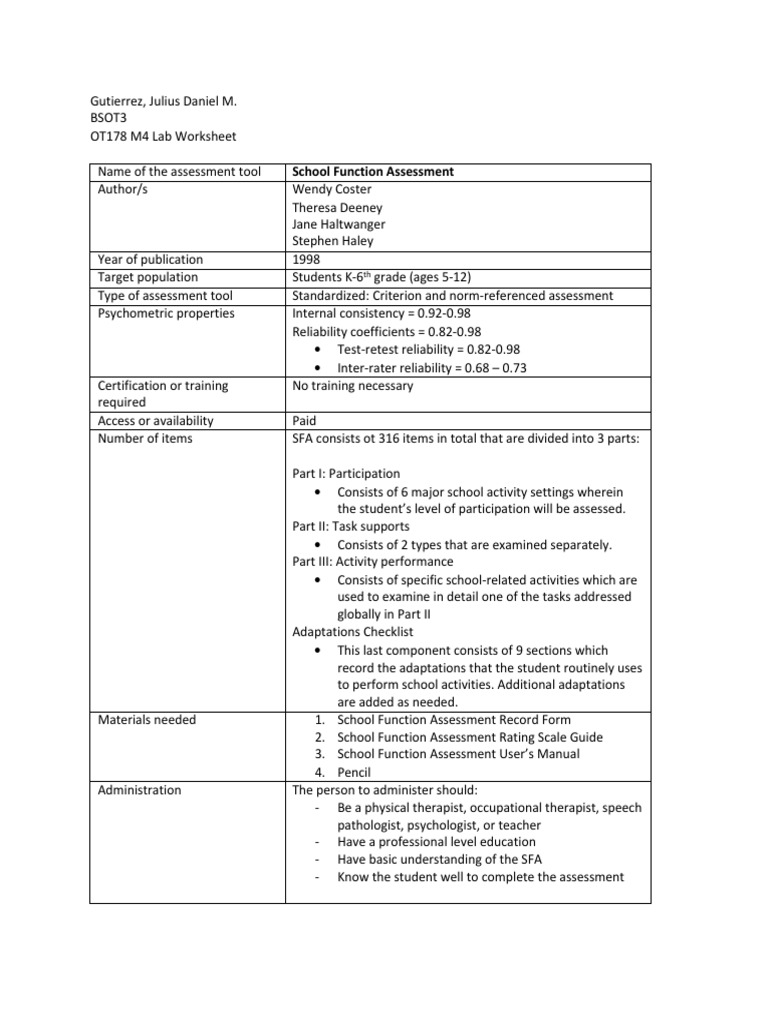 School function assessment pdf educational assessment validity