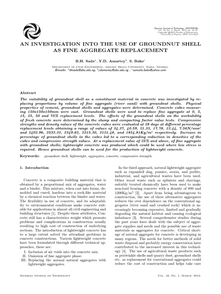 An Investigation Into The Use of Groundnut Shell As Fine Aggregate ...