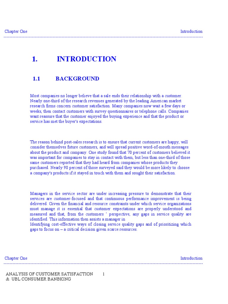 1.1 Background: Analysis of Customer Satisfaction & Ubl Consumer ...