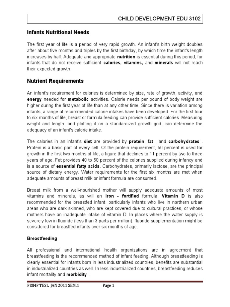 NUTRITIONAL NEEDS FOR INFANTS 0 12 MONTHS PDF intelligence overview