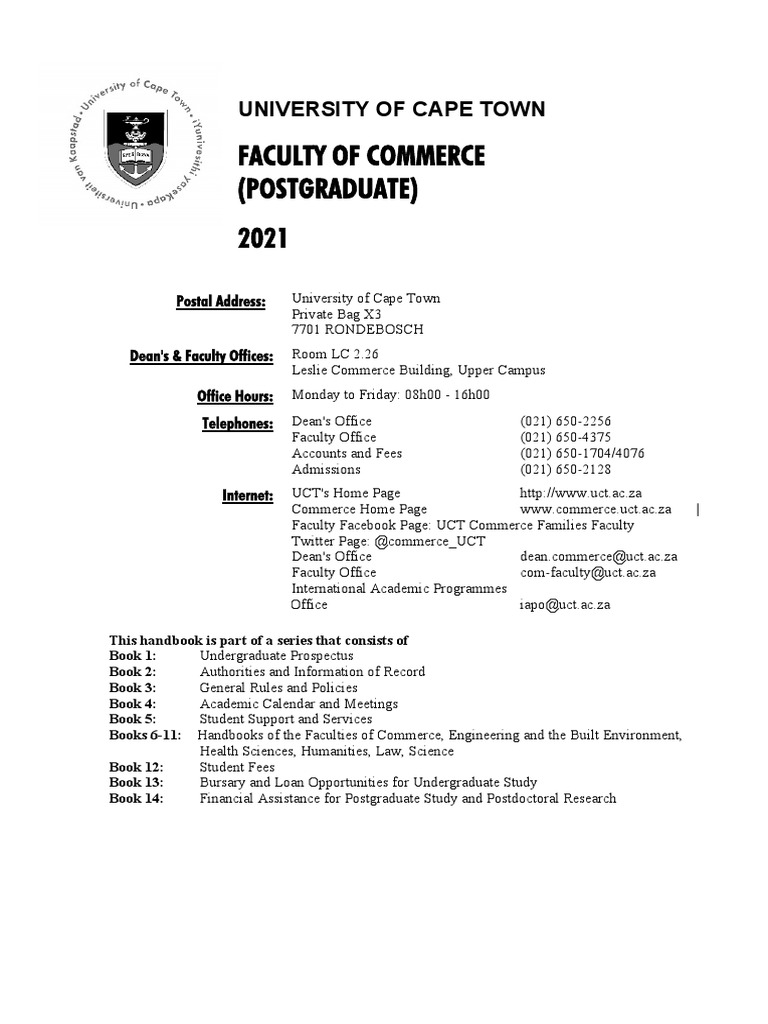 UCT Postgraduate Commerce Handbook 2021 | PDF | Postgraduate Education ...