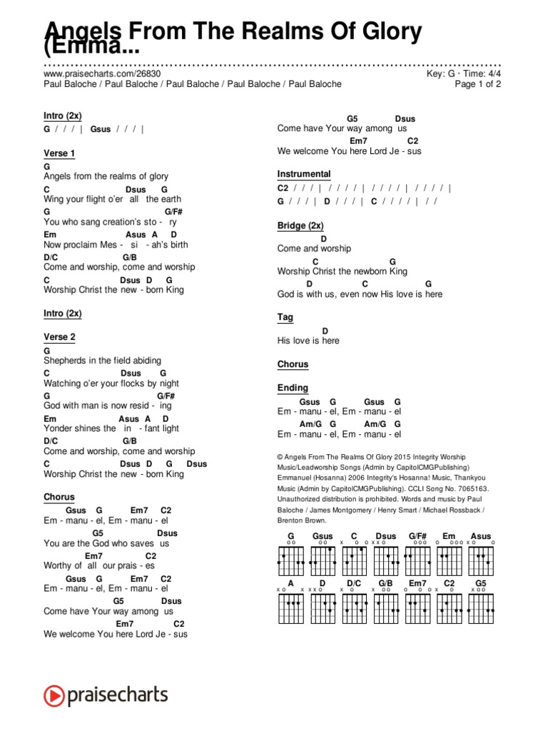 Angels From The Realms of Glory (Emmanuel) (Paul Baloche) Chord Chart