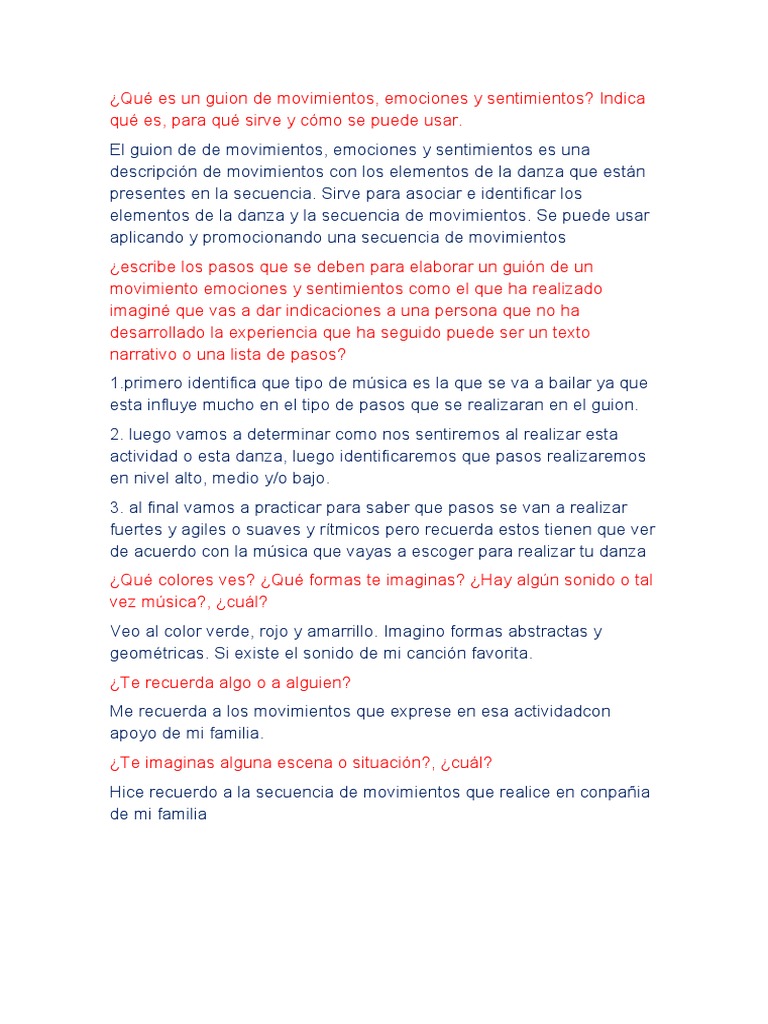 Qué Es Un Guion de Movimientos | PDF | Artes del lenguaje y disciplina ...