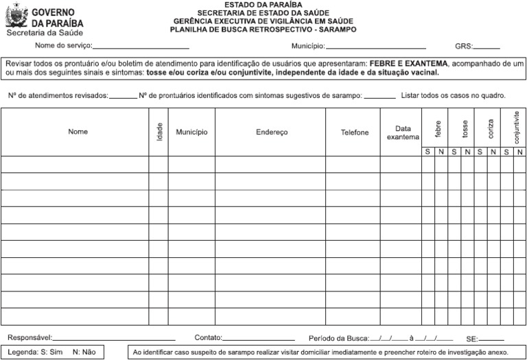 Planilha de Busca - Sarampo | PDF
