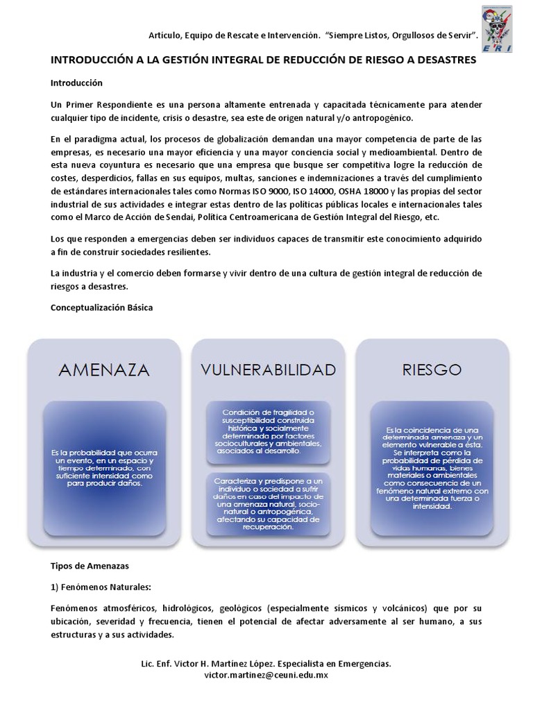 @introducción A La Gestión Integral | PDF | Riesgo | Reducción de Desastres