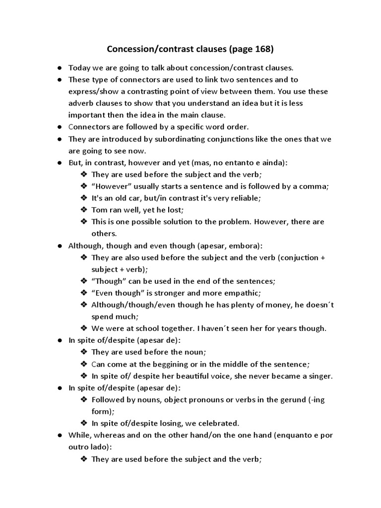Concession/contrast Clauses (Page 168) PDF Verb Subject (Grammar)