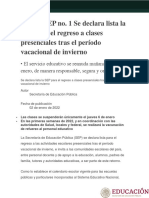 Boletín SEP Regreso A Clases 2022