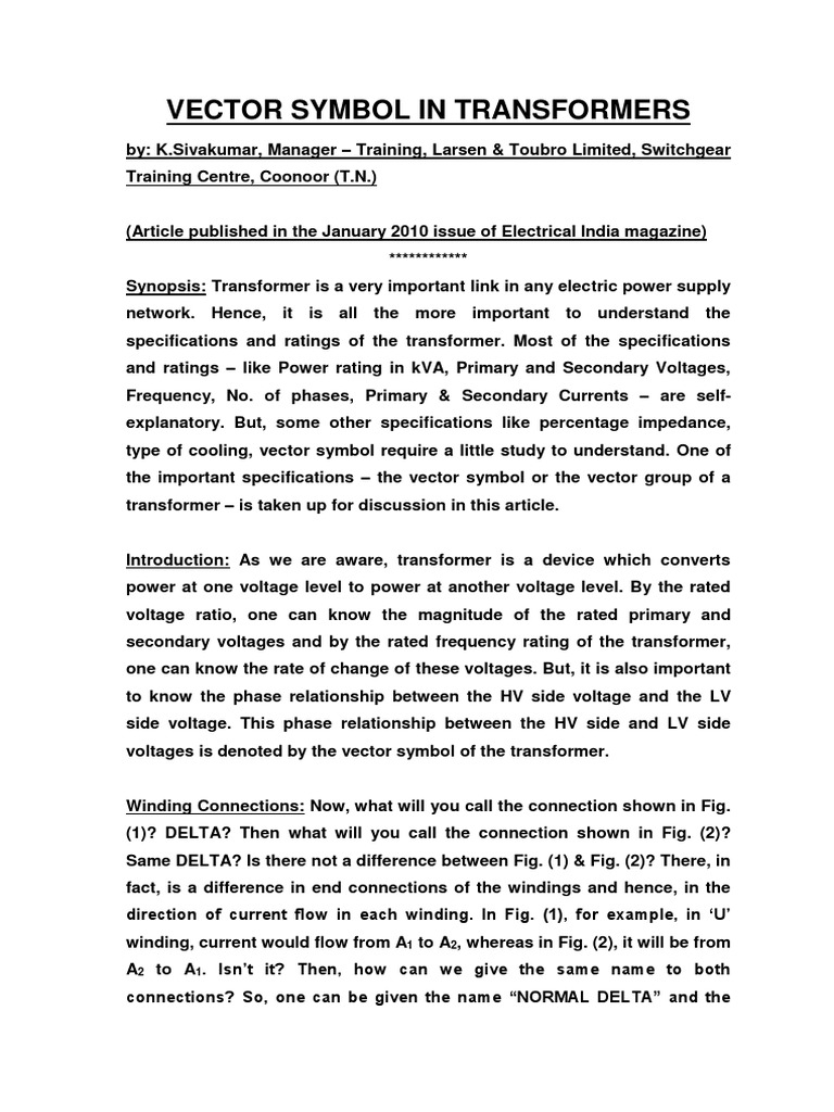 Transformer Vector Group PDF Transformer Physical Quantities