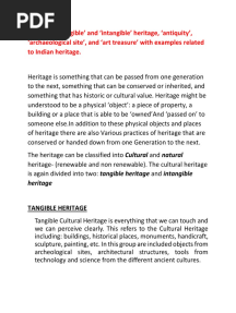 Define Tangible' and Intangible' Heritage, Antiquity', Archaeological Site', and Art Treasure' With Examples Related To Indian Heritage