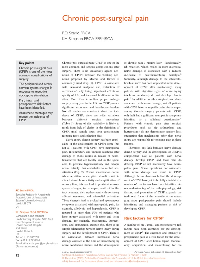 Chronic Post-Surgical Pain | PDF | Pain | Surgery