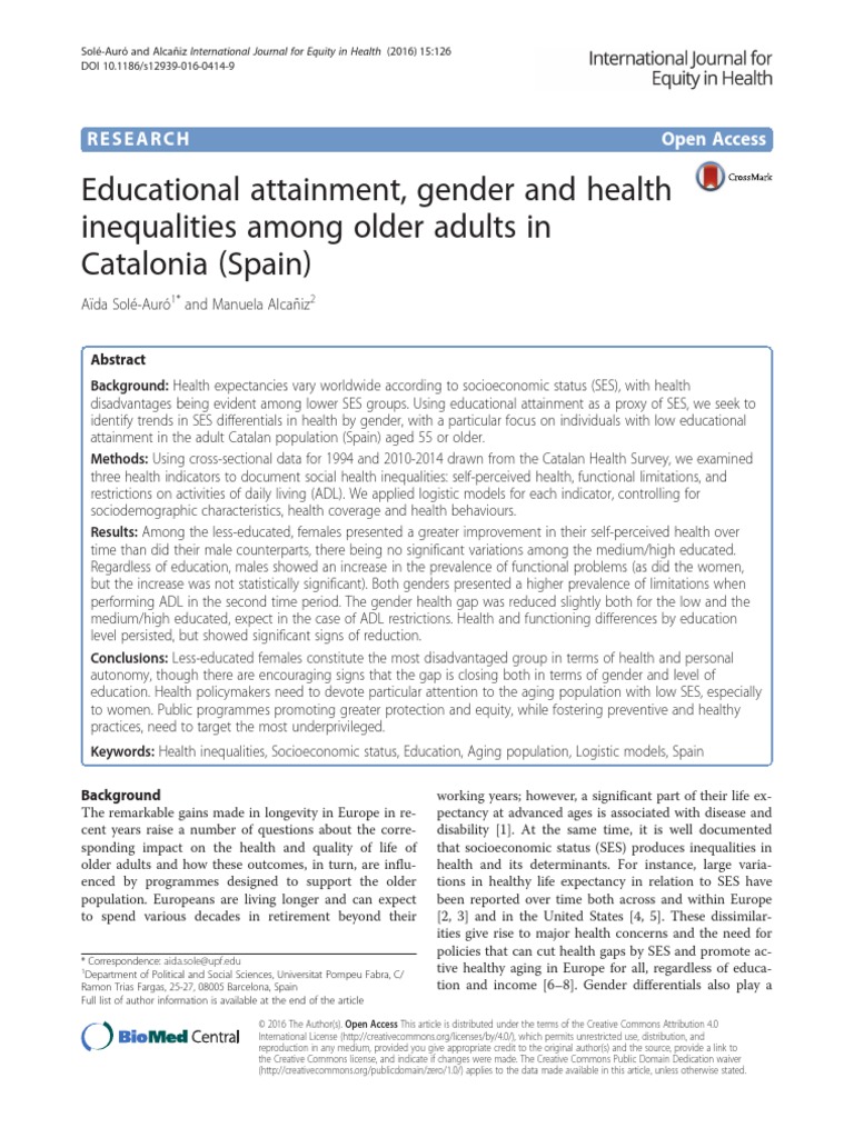 2016 - Gender and Health Inequalities in Catalonia - A. Solé-Auró | PDF ...