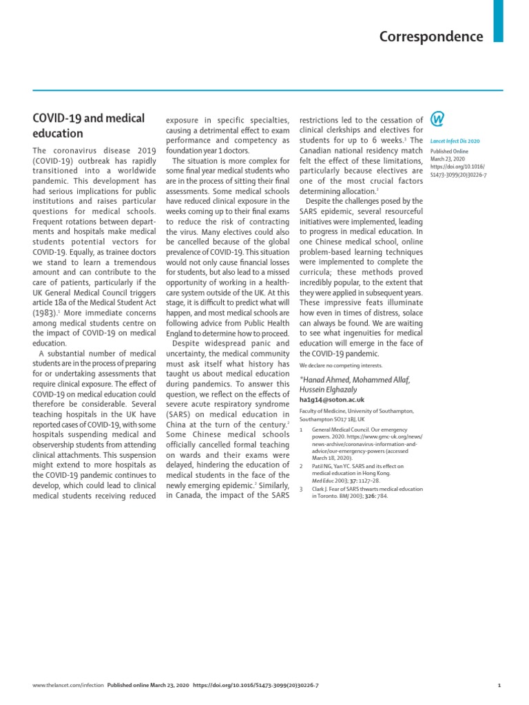COVID-19's Impact on Medical Education | PDF | Medical School | Medical ...