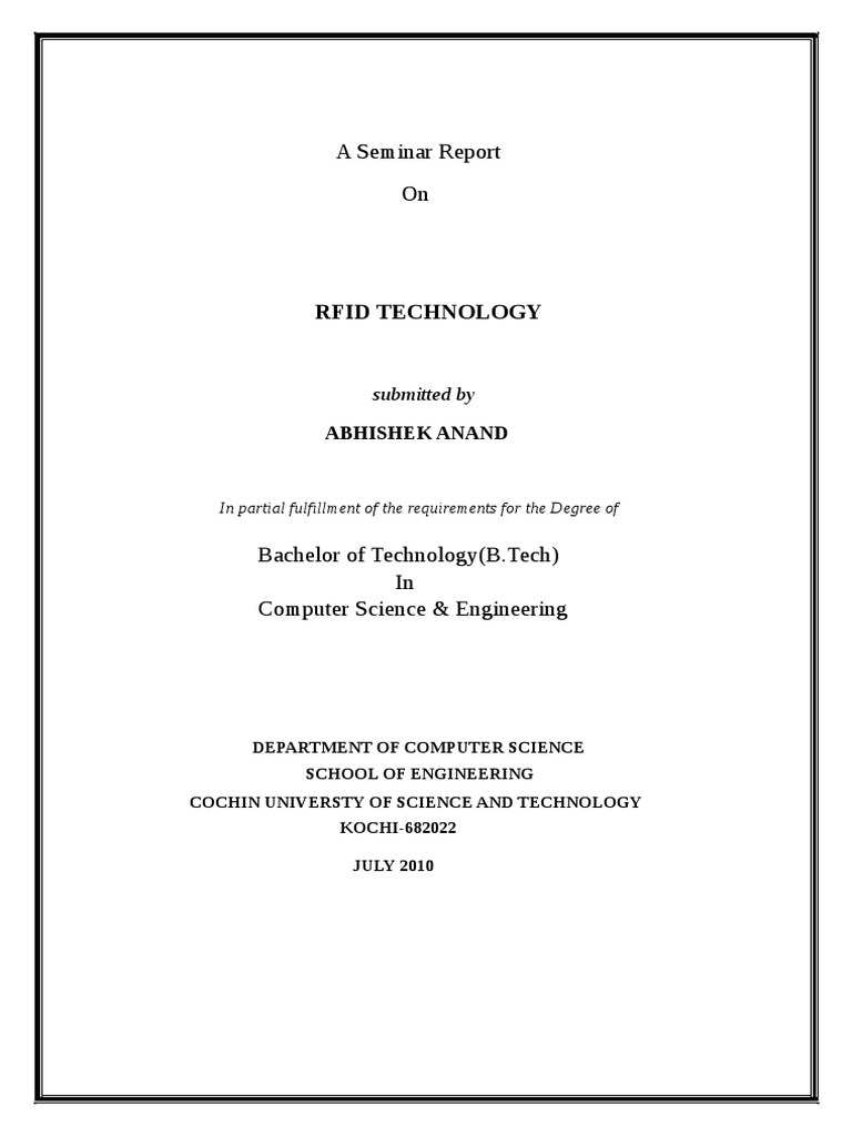 RFID Technology Seminar Report | PDF | Radio Frequency Identification ...