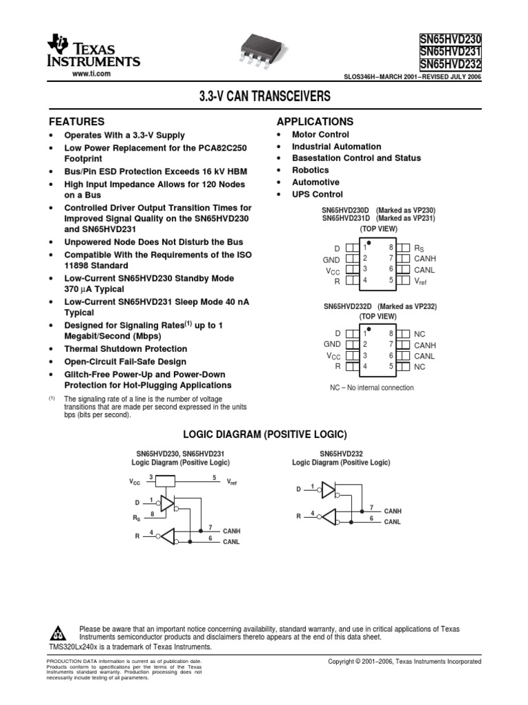 VP230 (SN65HVD230D) | PDF | Logic Gate | Electronic Circuits
