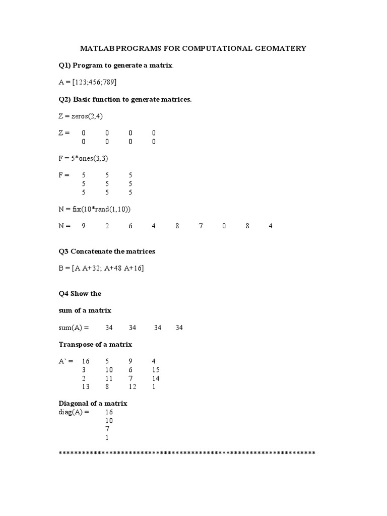 MATLAB Geometric Computation Scripts | PDF | Matrix (Mathematics) | Integer