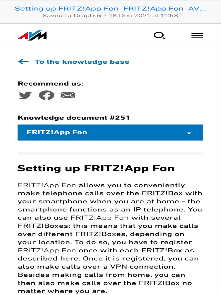 Setting Up FRITZ!App Fon FRITZ!App Fon AVM International | PDF | Mobile ...