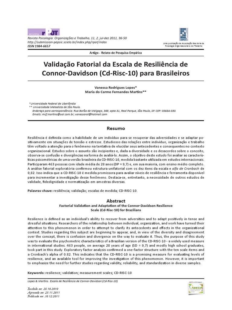 CD Risc 10 | PDF | Resiliência psicológica | Psicologia