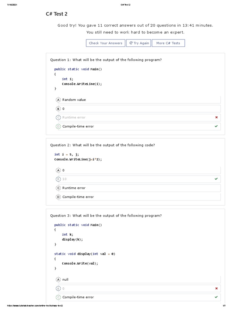 C# Test 2 | PDF | C Sharp (Programming Language) | Integer (Computer ...
