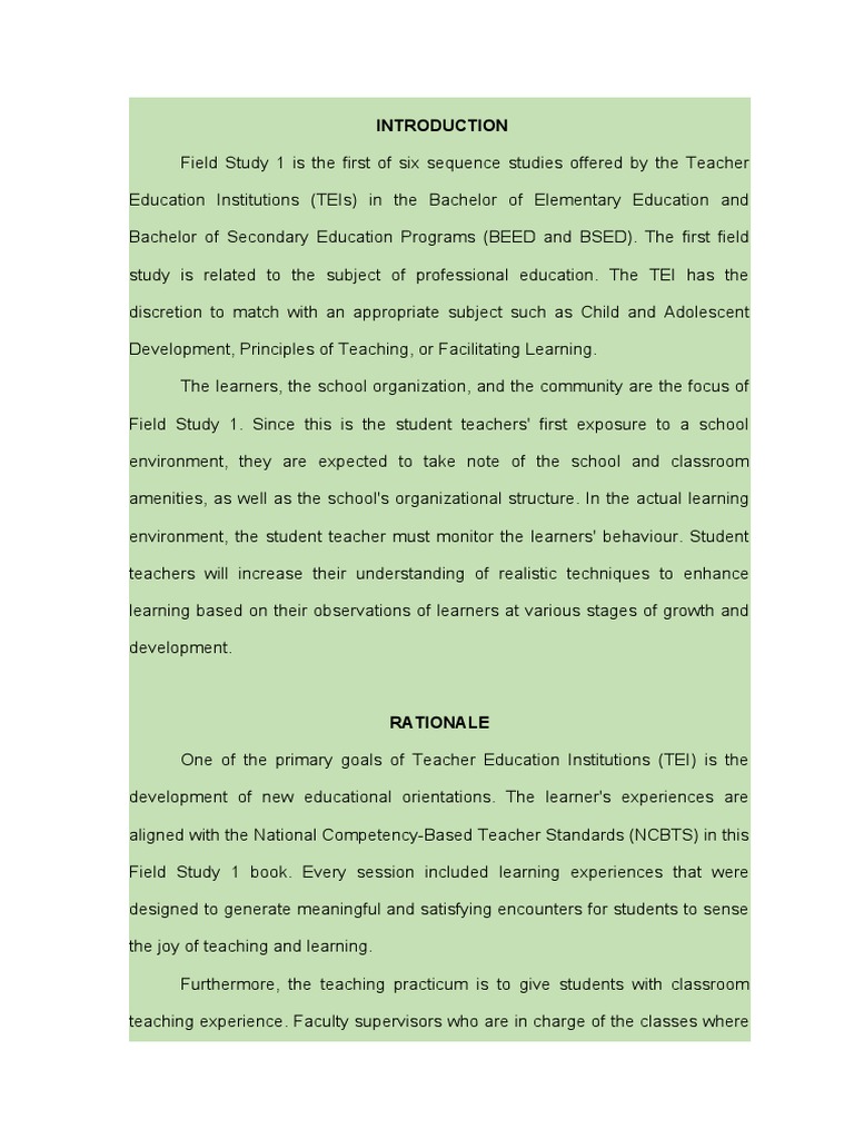 Field Study 1: Teacher Prep Guide | PDF | Learning | Teachers