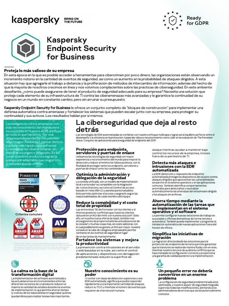 Kaspersky Endpoint Security For Business Datasheet PDF Computación en la nube La seguridad