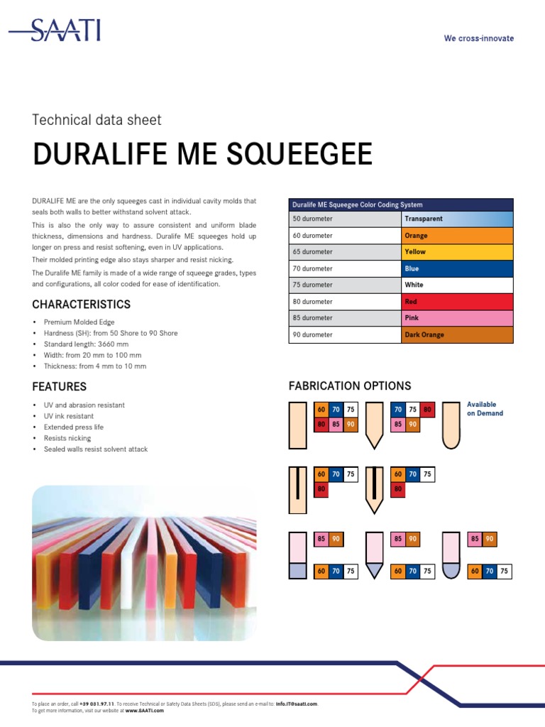 DURALIFE ME Squeegee Technical Data Sheet Product Specifications and