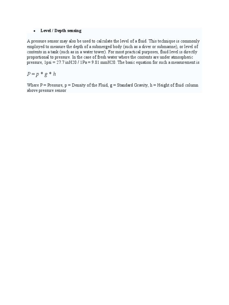 Fluid Level Measurement Techniques | PDF | Pressure | Fluid Mechanics