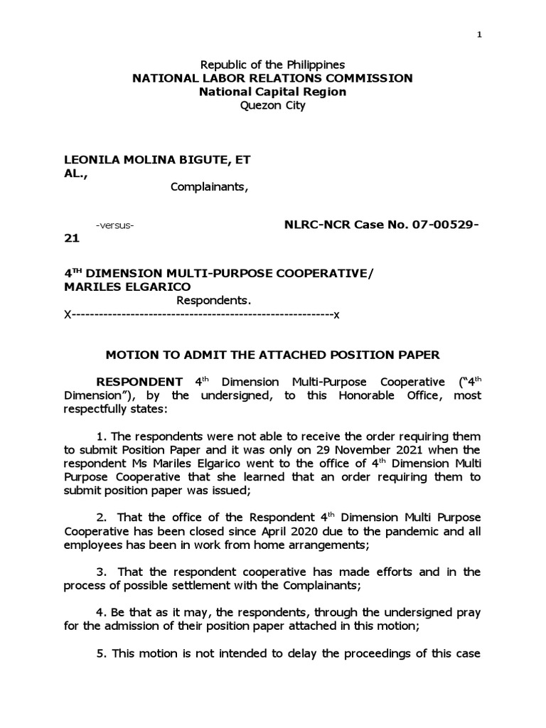 Motion to Admit Position Paper | PDF | Government