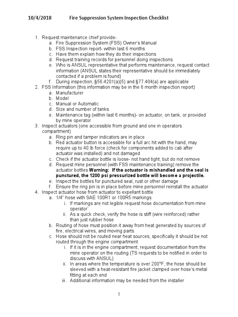 Fire Suppression System Inspection Guide | PDF | Tanks | Firefighting