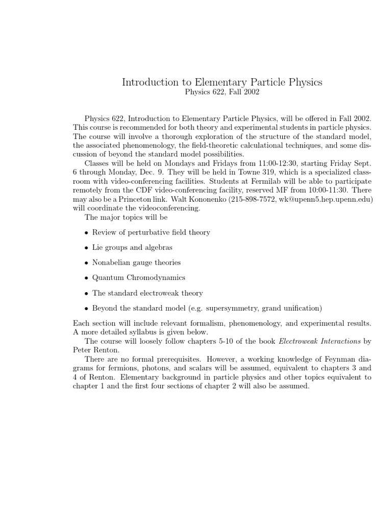 Particle Physics Course Overview | PDF | Standard Model | Gauge Theory