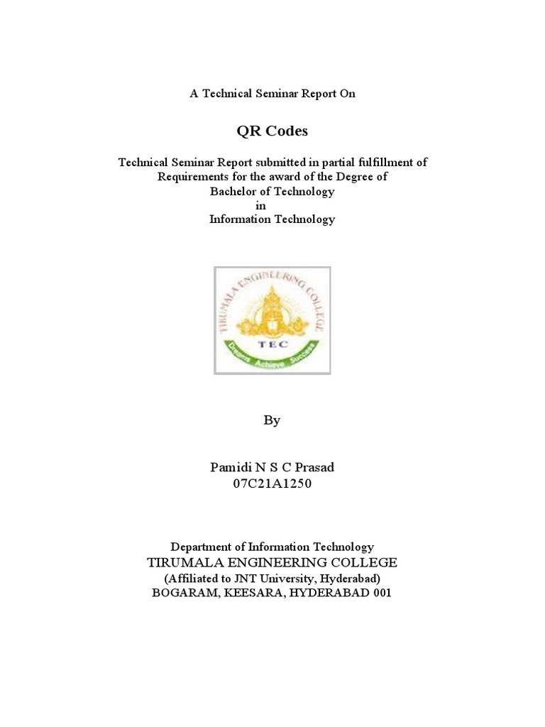 QR Code Technical Seminar Report | PDF | Art | Computers