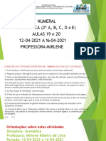 Numeral Gramática (2 A, B, C, D E E) AULAS 19 e 20 12-04-2021 A 16-04-2021 Professora Mirlene