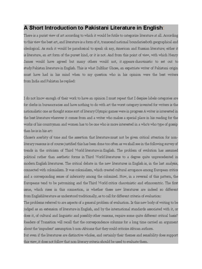 Overview of Pakistani Literature in English | PDF