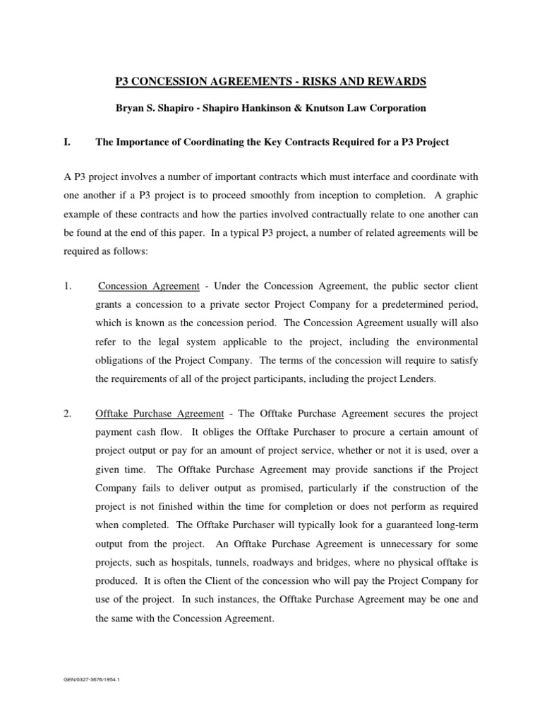 Concession Agreements Project Finance Loans