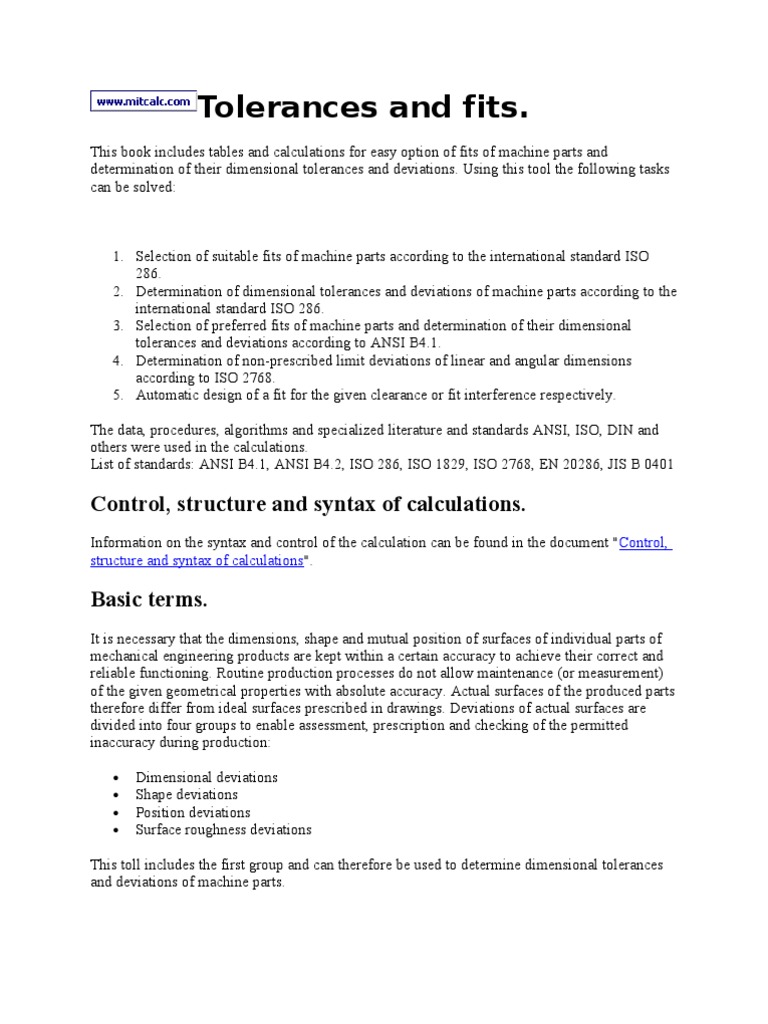Tolerances and Fits | PDF | Engineering Tolerance | Mechanical Engineering