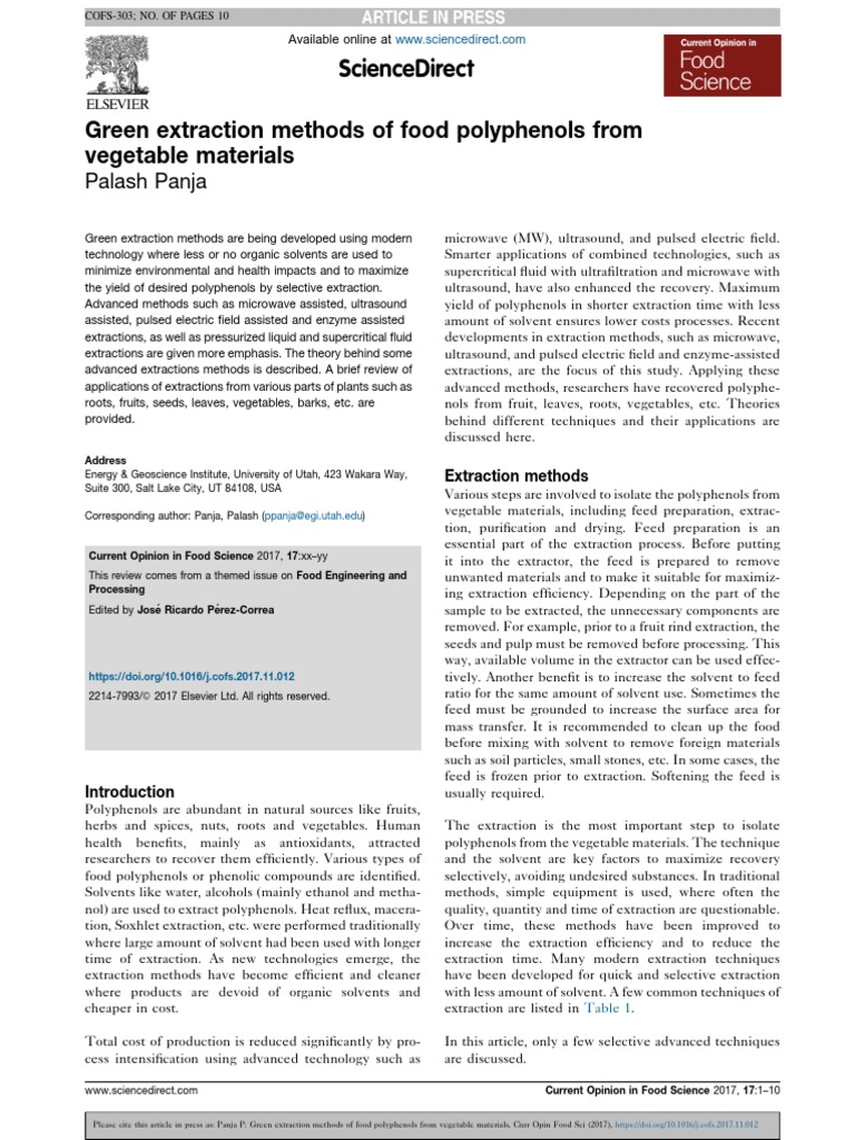 Advanced Green Extraction Methods | PDF | Polyphenol | Solvent